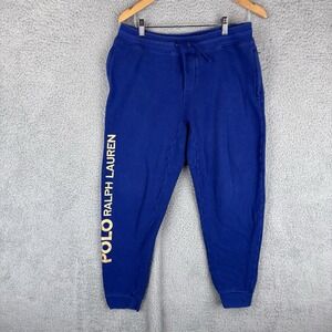 Polo Ralph Lauren Sweatpants Mens Small Blue Fleece Joggers Spell Out Zip Pocket